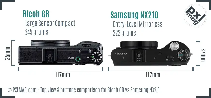 Ricoh GR vs Samsung NX210 top view buttons comparison