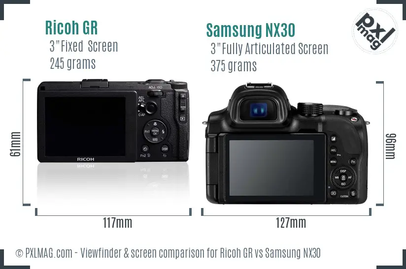 Ricoh GR vs Samsung NX30 Screen and Viewfinder comparison