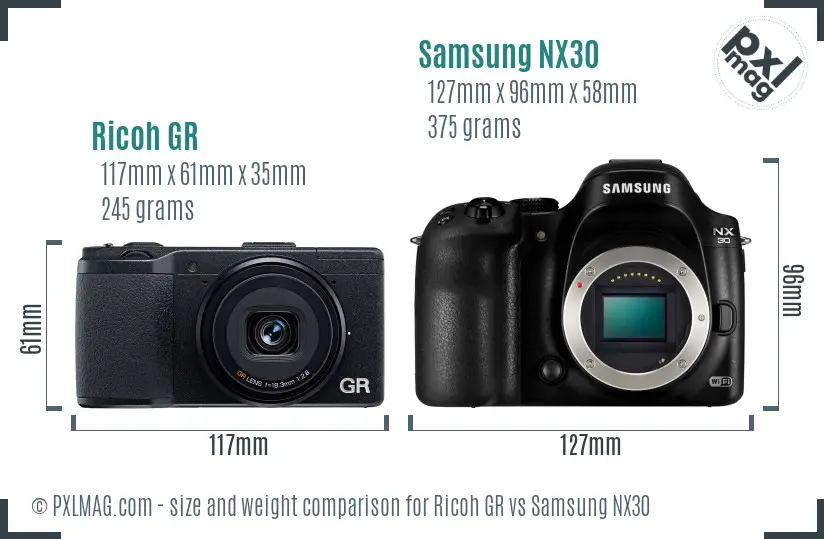 Ricoh GR vs Samsung NX30 size comparison