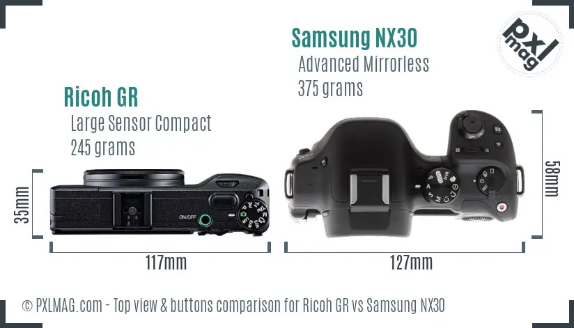 Ricoh GR vs Samsung NX30 top view buttons comparison