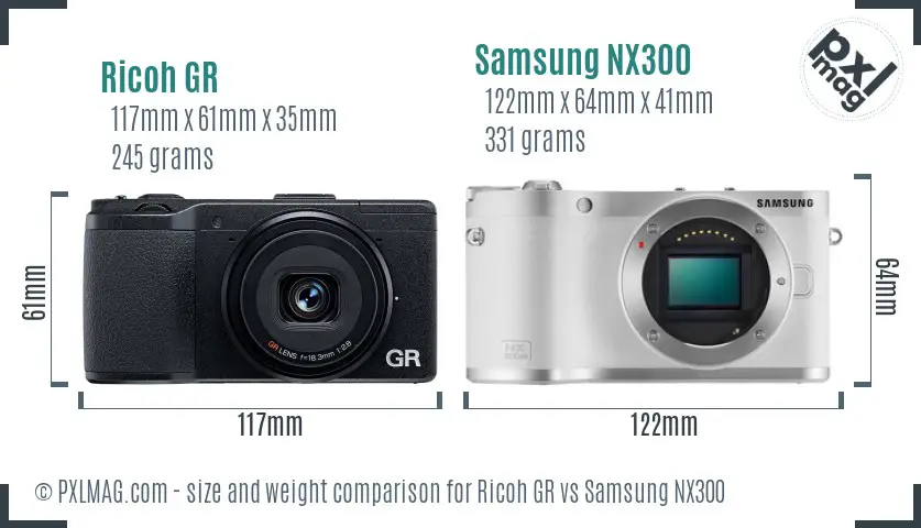 Ricoh GR vs Samsung NX300 size comparison