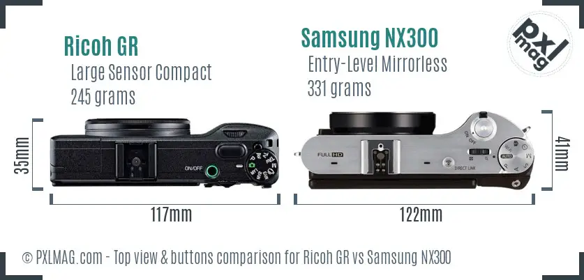 Ricoh GR vs Samsung NX300 top view buttons comparison