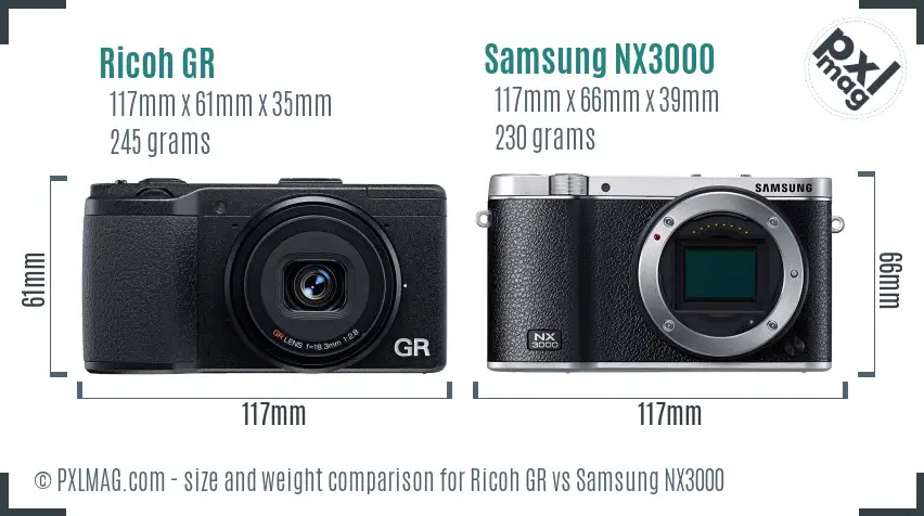 Ricoh GR vs Samsung NX3000 size comparison
