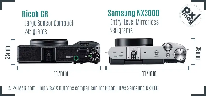 Ricoh GR vs Samsung NX3000 top view buttons comparison