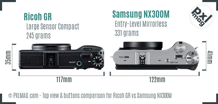 Ricoh GR vs Samsung NX300M top view buttons comparison