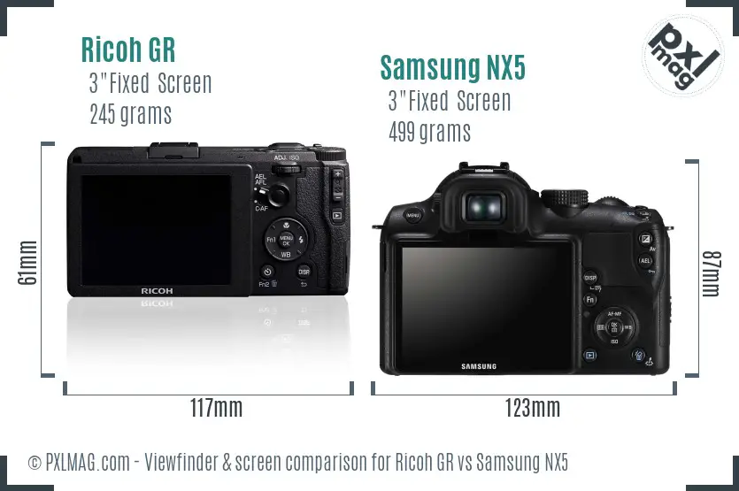 Ricoh GR vs Samsung NX5 Screen and Viewfinder comparison