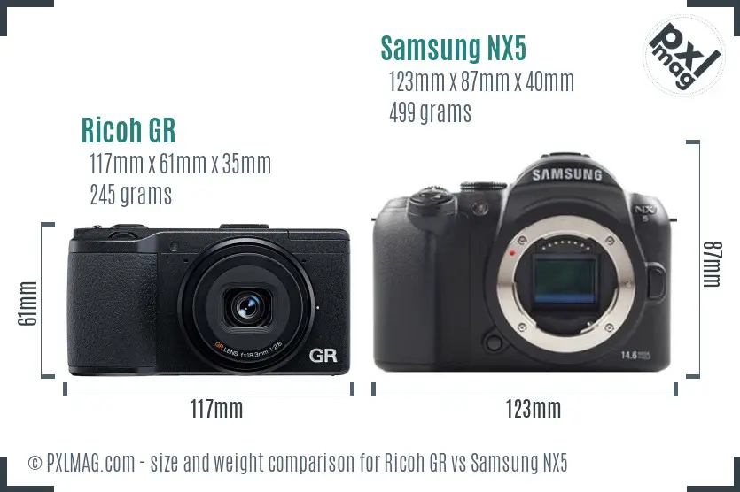 Ricoh GR vs Samsung NX5 size comparison