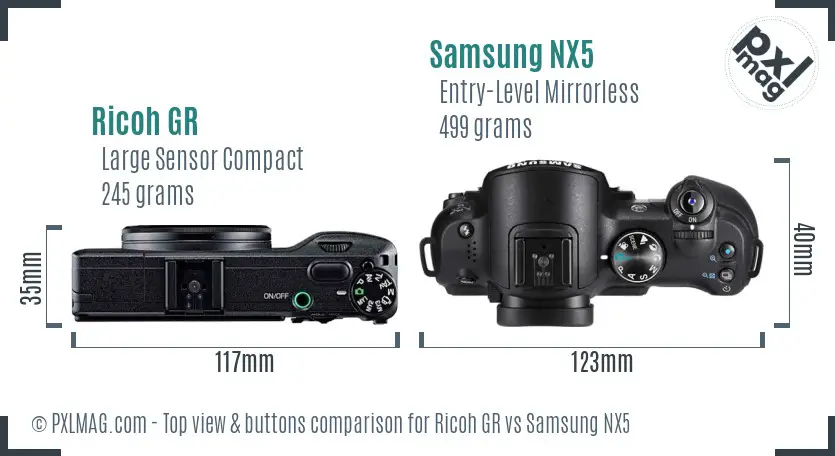 Ricoh GR vs Samsung NX5 top view buttons comparison