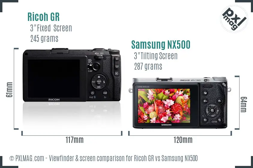 Ricoh GR vs Samsung NX500 Screen and Viewfinder comparison