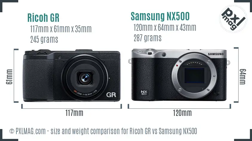 Ricoh GR vs Samsung NX500 size comparison