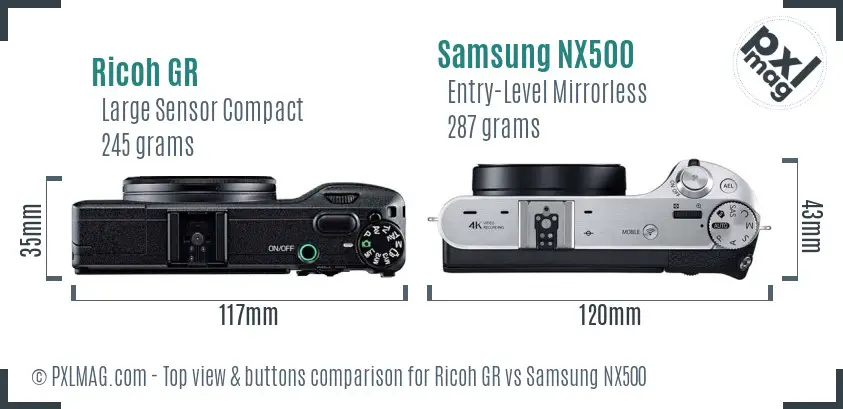 Ricoh GR vs Samsung NX500 top view buttons comparison