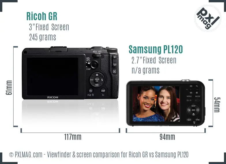 Ricoh GR vs Samsung PL120 Screen and Viewfinder comparison