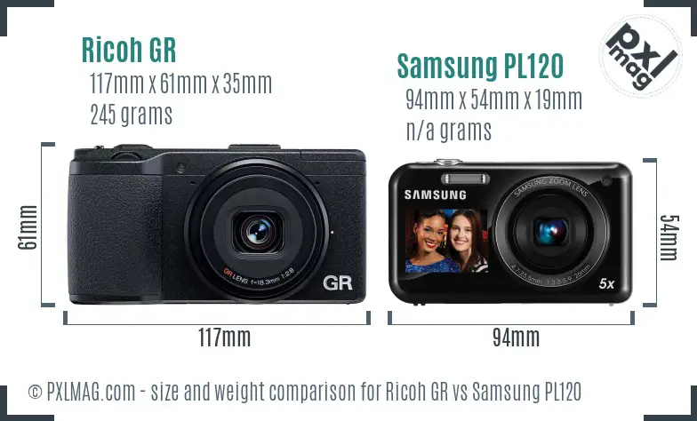 Ricoh GR vs Samsung PL120 size comparison