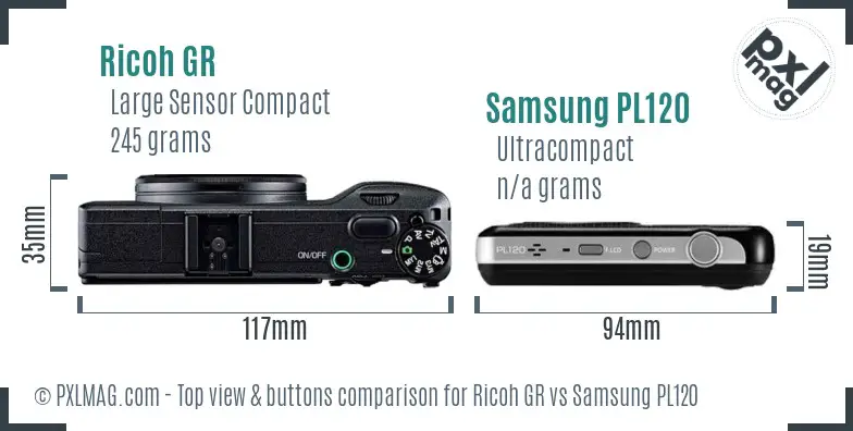 Ricoh GR vs Samsung PL120 top view buttons comparison