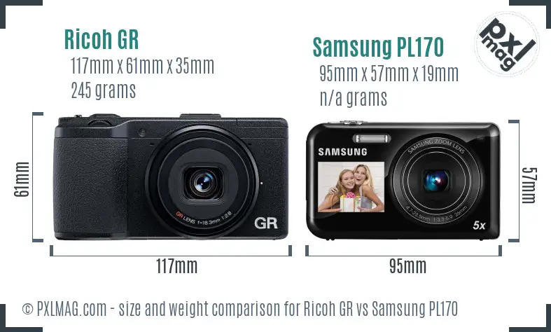 Ricoh GR vs Samsung PL170 size comparison
