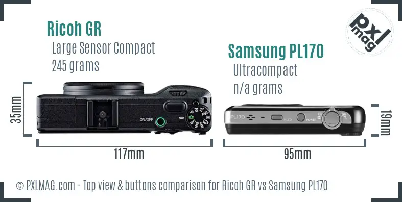 Ricoh GR vs Samsung PL170 top view buttons comparison