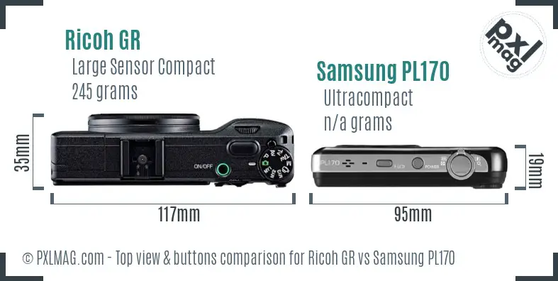 Ricoh GR vs Samsung PL170 top view buttons comparison Ricoh GR vs Samsung PL170 top view buttons comparison