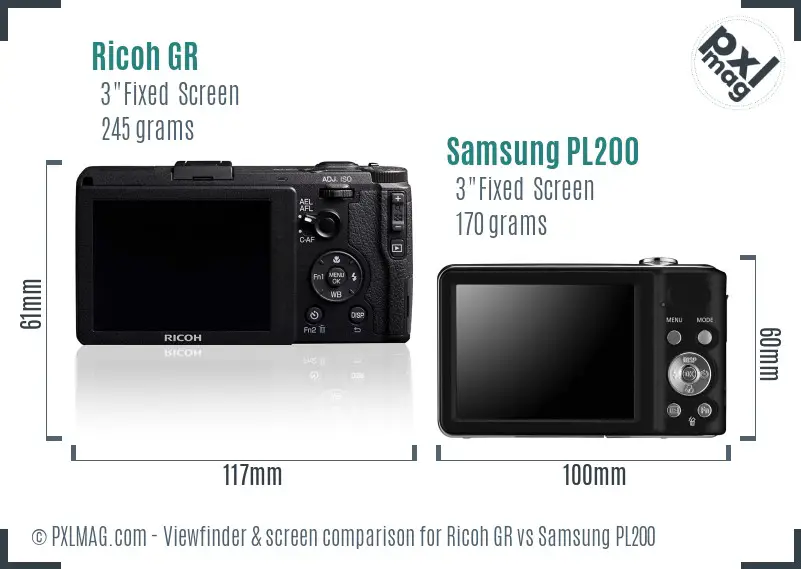 Ricoh GR vs Samsung PL200 Screen and Viewfinder comparison