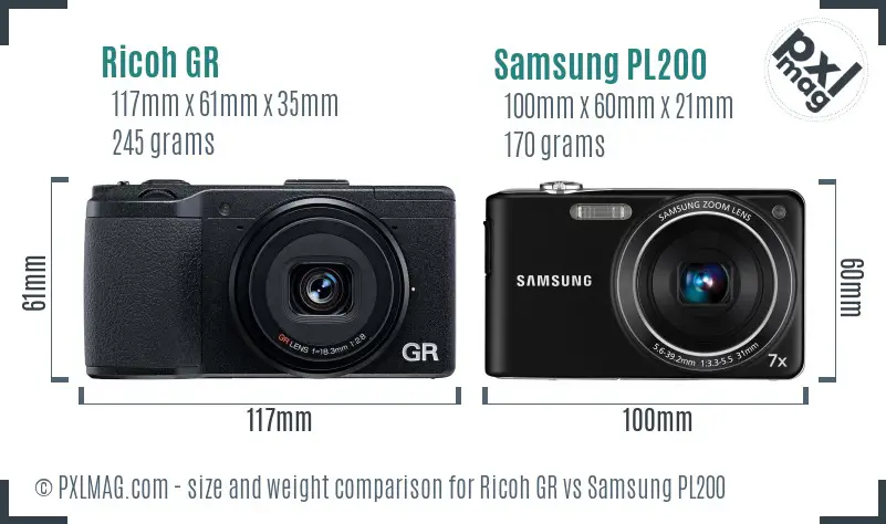 Ricoh GR vs Samsung PL200 size comparison