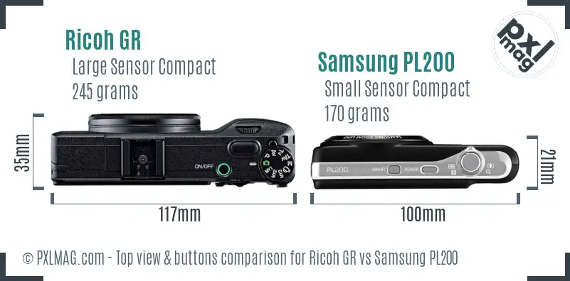 Ricoh GR vs Samsung PL200 top view buttons comparison