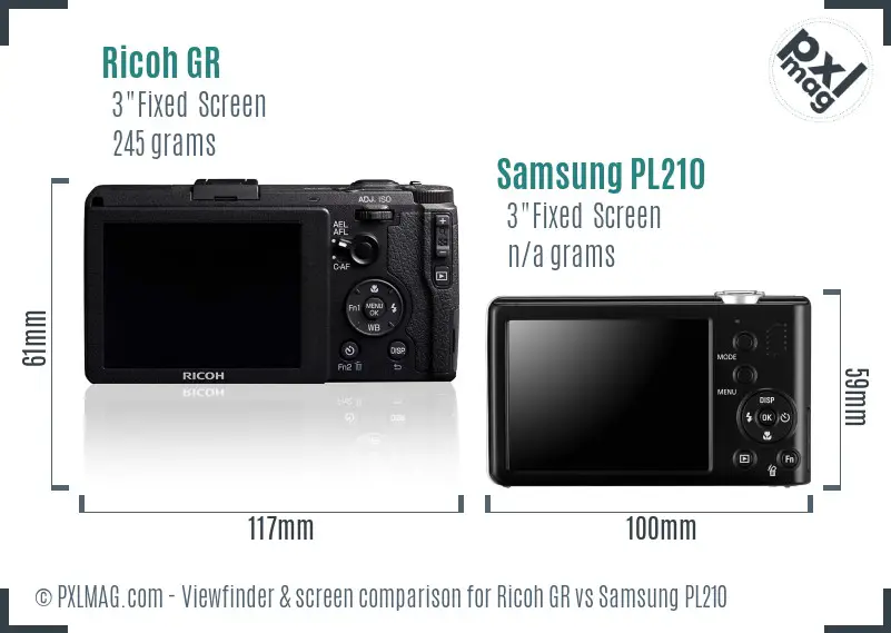 Ricoh GR vs Samsung PL210 Screen and Viewfinder comparison
