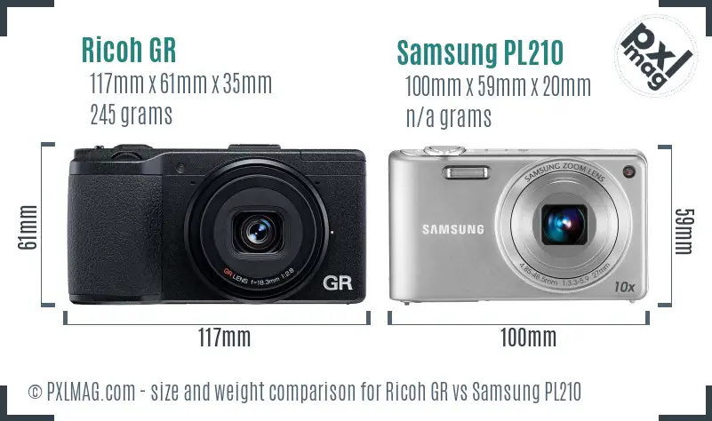 Ricoh GR vs Samsung PL210 size comparison