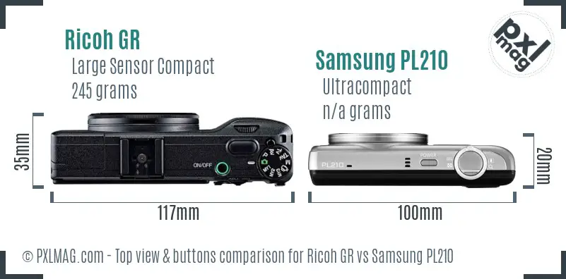 Ricoh GR vs Samsung PL210 top view buttons comparison