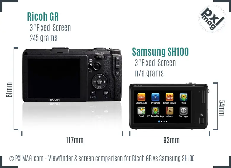 Ricoh GR vs Samsung SH100 Screen and Viewfinder comparison