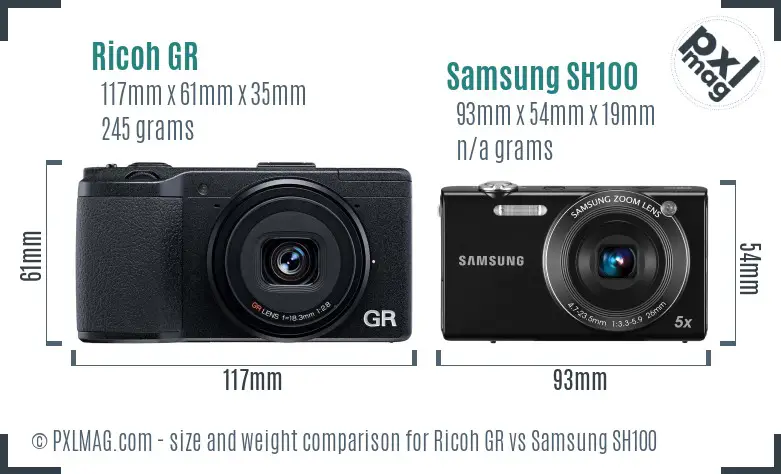 Ricoh GR vs Samsung SH100 size comparison