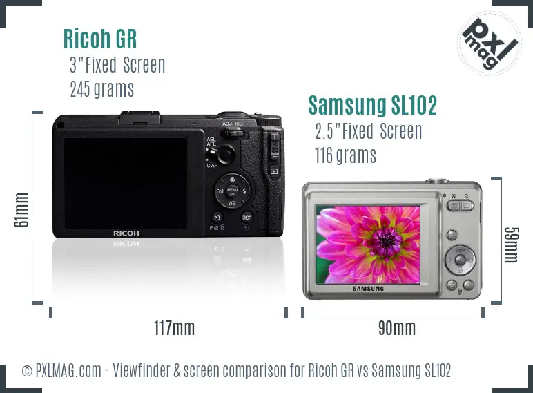 Ricoh GR vs Samsung SL102 Screen and Viewfinder comparison