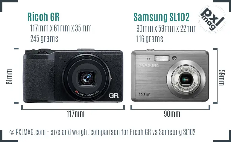 Ricoh GR vs Samsung SL102 size comparison