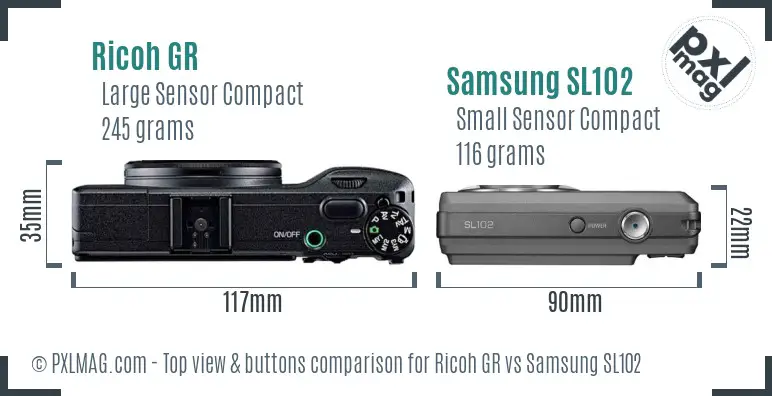 Ricoh GR vs Samsung SL102 top view buttons comparison