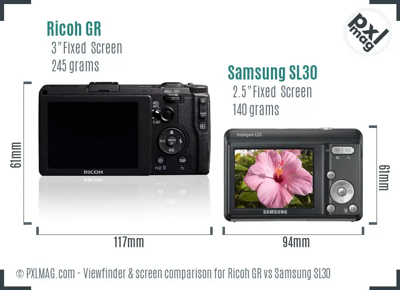 Ricoh GR vs Samsung SL30 Screen and Viewfinder comparison