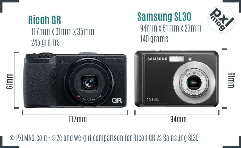 Ricoh GR vs Samsung SL30 size comparison