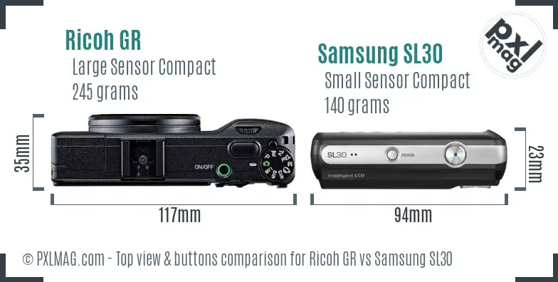 Ricoh GR vs Samsung SL30 top view buttons comparison