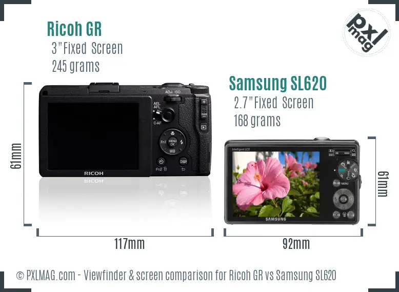 Ricoh GR vs Samsung SL620 Screen and Viewfinder comparison