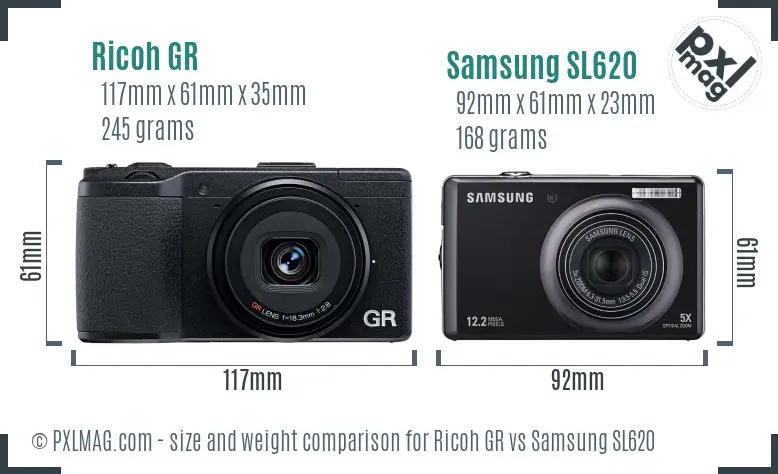 Ricoh GR vs Samsung SL620 size comparison