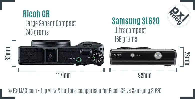 Ricoh GR vs Samsung SL620 top view buttons comparison