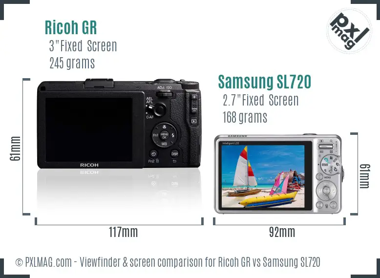 Ricoh GR vs Samsung SL720 Screen and Viewfinder comparison