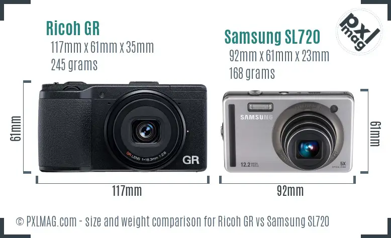 Ricoh GR vs Samsung SL720 size comparison