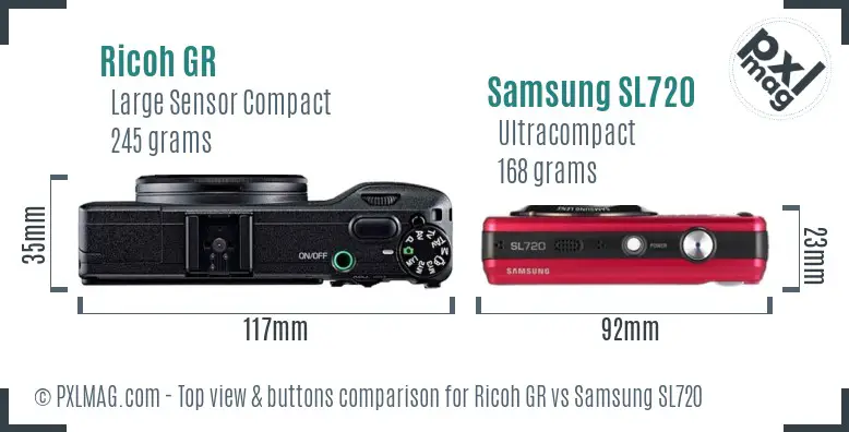 Ricoh GR vs Samsung SL720 top view buttons comparison