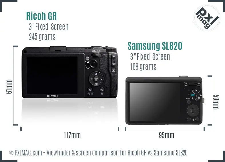 Ricoh GR vs Samsung SL820 Screen and Viewfinder comparison