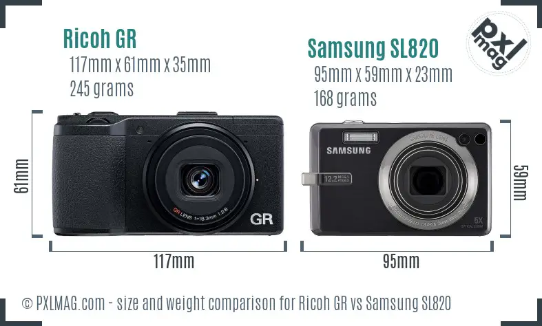 Ricoh GR vs Samsung SL820 size comparison