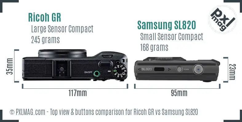 Ricoh GR vs Samsung SL820 top view buttons comparison