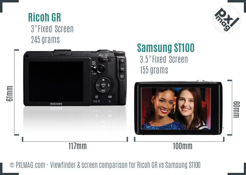 Ricoh GR vs Samsung ST100 Screen and Viewfinder comparison