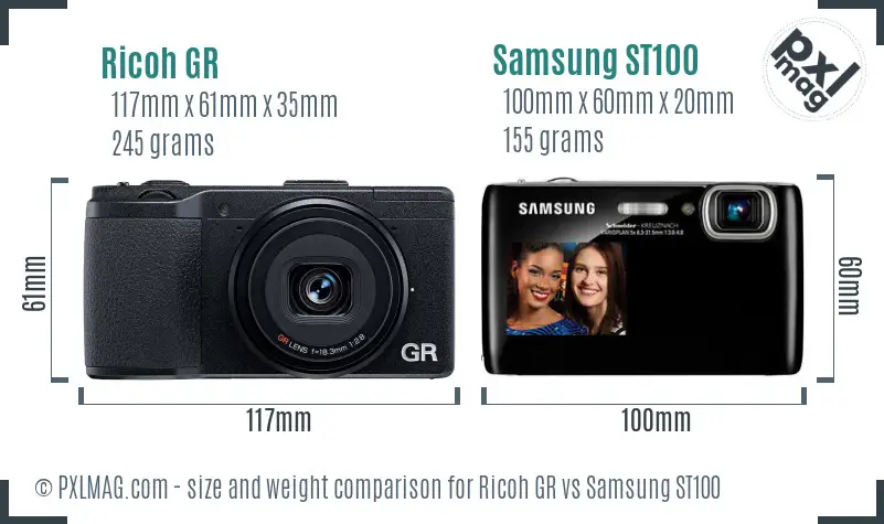 Ricoh GR vs Samsung ST100 size comparison