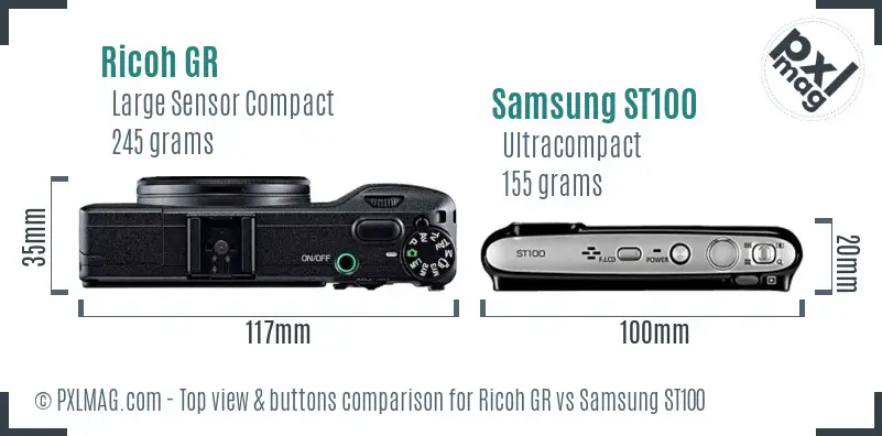 Ricoh GR vs Samsung ST100 top view buttons comparison
