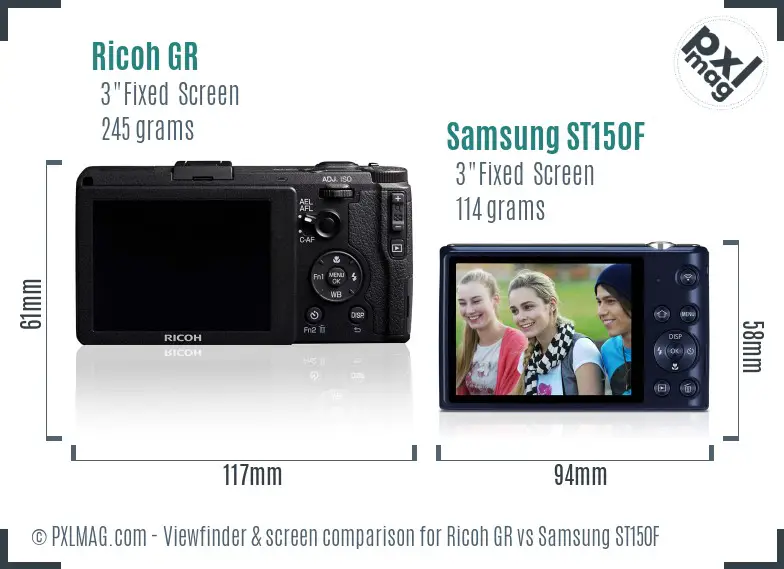 Ricoh GR vs Samsung ST150F Screen and Viewfinder comparison