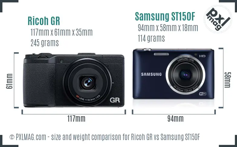 Ricoh GR vs Samsung ST150F size comparison