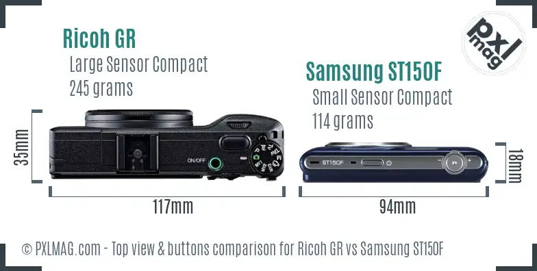 Ricoh GR vs Samsung ST150F top view buttons comparison